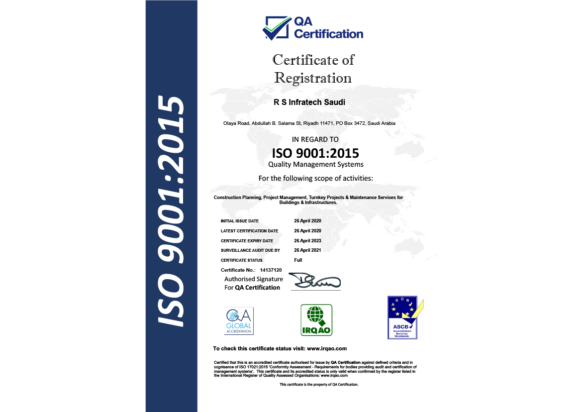  ISO 9001 Certificate for RS Infratech